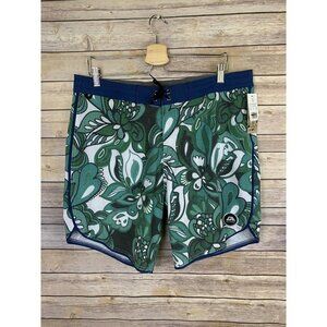 Allyance 7 Seas NWT Size 36 Mens Board Shorts Green Floral Tie Waist Pockets